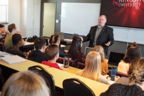 Professor Trouten teaching in Stairs Hall