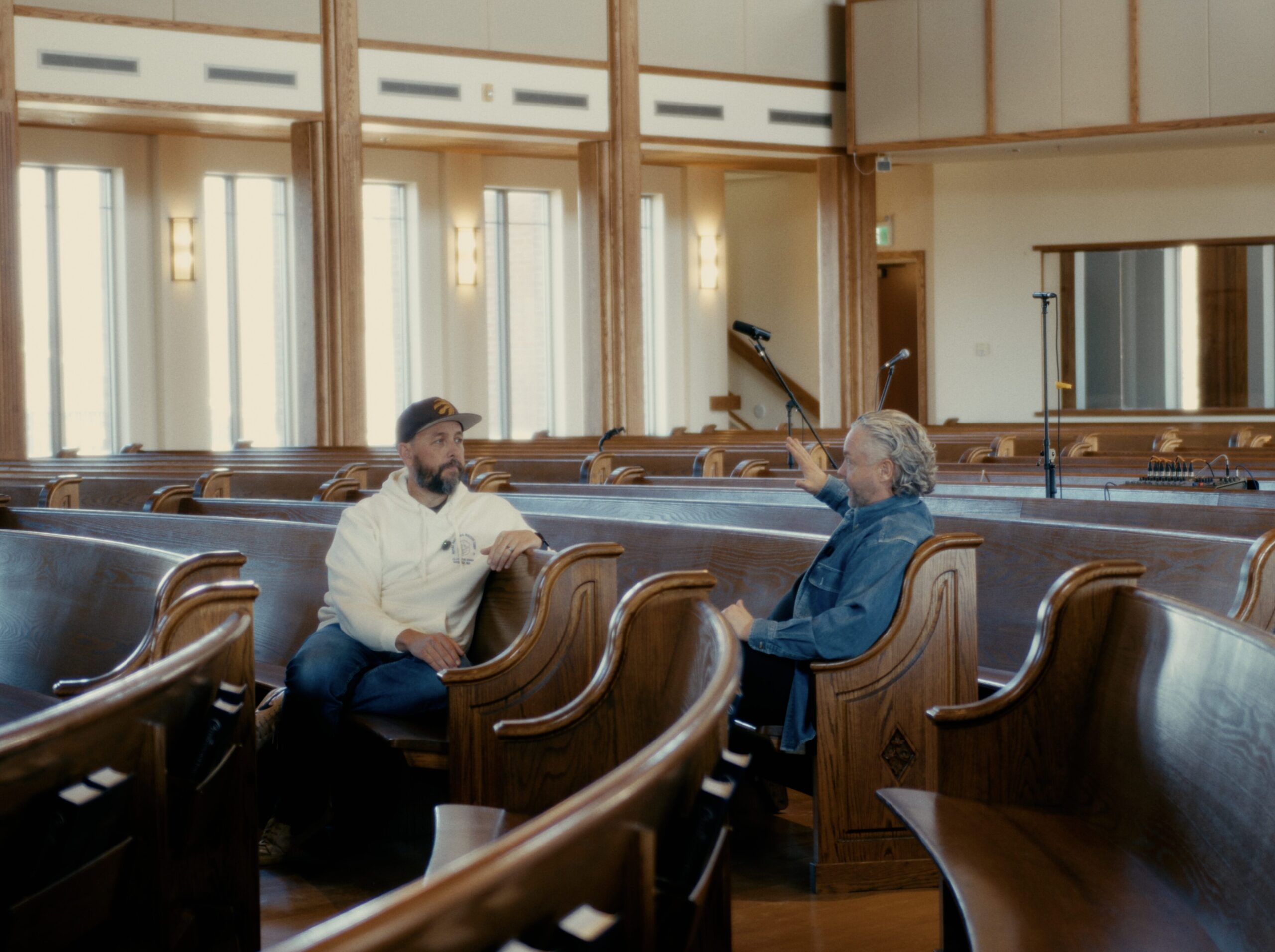 Matthew Grieve and Jay Muir chatting in the Kingswood chapel